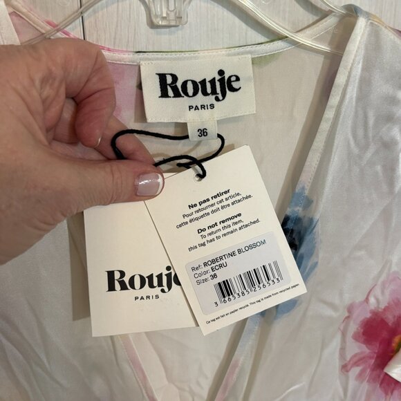 🌸 Rouje Paris “Robertine Blossom” Silk-Blend Dress – Ecru Floral, Size 36, US 4 - Picture 3 of 6